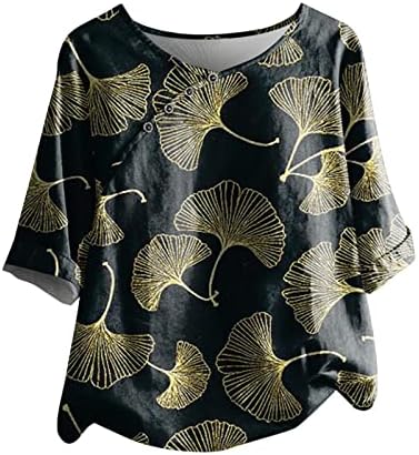 Jesen Ljetna bluza Tee za žensku odjeću Trendy Crew vrat pamuk grafički gumb dolje up bluzu n5 n5
