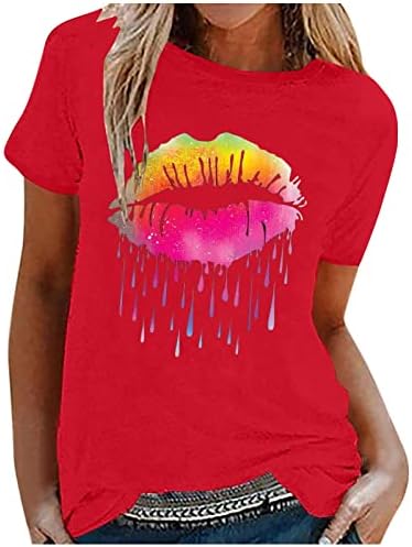 Ženska majica za vrat TOP TESES kratki rukav Rainbow Usne Ispiši opušteno fit seksi ljetni jesen majica