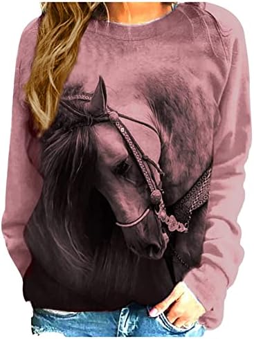 3D konj tiskani vrhovi za žene jeseni majicu dugih rukava modna raglan crewneck pulover dukserica slatka