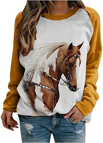 Ženske konjske vrhove dugih rukava Etinski košulje modni jeseni odjeću Labavi raglan Crewneck Pulover slatka
