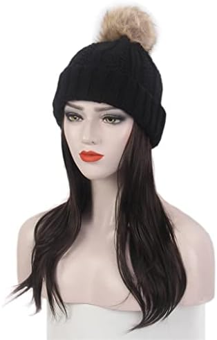 GANFANREN modni ženski šešir za kosu jedan crni pleteni šešir perika duga ravna crna perika šešir jedna