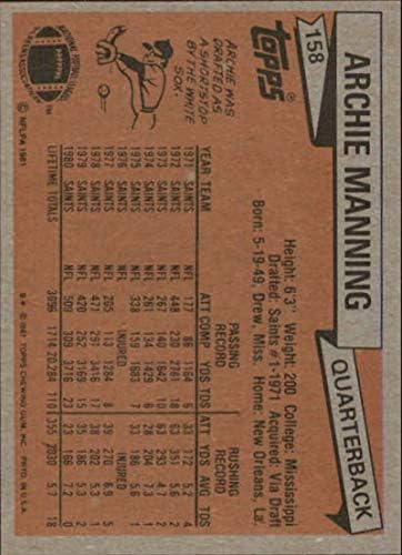 1981 TOPPS 158 Archie Manning Saints NFL Fudbalska karta NM-MT