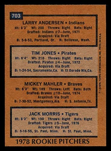 1978. 703 Larry Andersen / Tim Jones / Mickey Mahler / Jack Morris Rookie Pitchers NM-Mint Rc Rookie