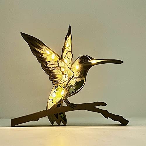 Bzdzmqm osvijetljen drvenim rezbarskim ukrasom sa svjetlima, šumskom životinjom Hummingbird 3D oblik kućnog