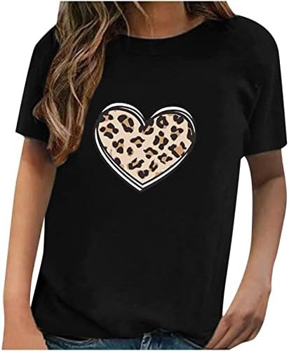 Dnevna košulja za žene za žene Okrugli izrez Labavi kratki rukav Ljubav Srčani grafički majice Slatka tee Valentine