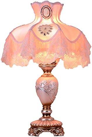 SDFDSR viktorijanska stilska stolna svjetiljka ružičasta princeza svjetiljka ručno izrađena čipka tkanina lampica tradicionalna smola cvijeta isklesana baza za dnevni boravak obiteljska spavaća soba, 13 w, 21.7 h