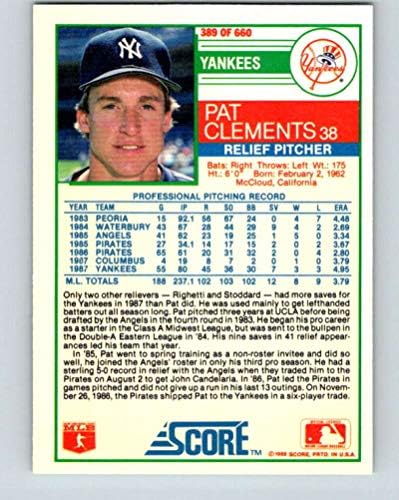 1988 Ocjena # 389 Patlement Clements NM-MT Yankees