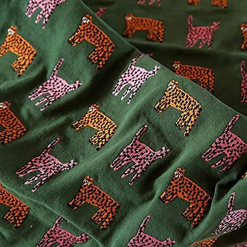 Tiger Embyerd lanena pamučna tkanina, zelena vezena tkanina, dizajnerska tkanina,Tkanina za prošivanje,