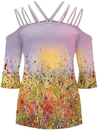 Blouse Camisole majica za dame Ljetni pad pada kratki rukav V vrat pamuk Grafički grafički dupe vitki tunik