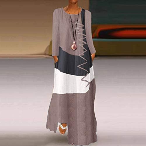 Fragarn odjeća za plažu za žene, Žene Plus Size Print dnevna Ležerna Vintage maksi haljina s V izrezom bez