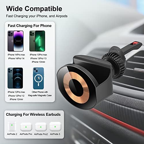 Magnetic Wireless Car Charger Mount kompatibilan sa iPhone i Airpods MagSafe Auto brzo punjenje,auto Magnetic