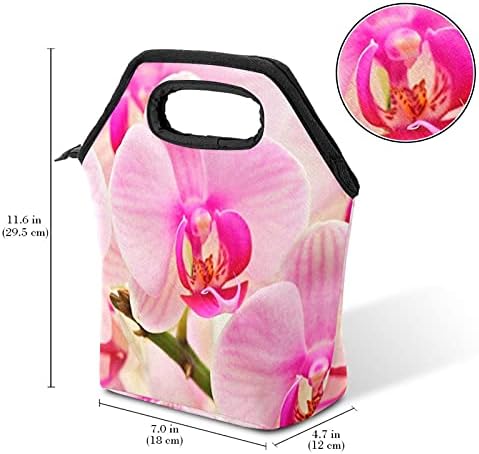 HEOEH Pink Orchids Blossom torba za ručak Cooler Tote Bag izolovana kutija za ručak sa patentnim zatvaračem