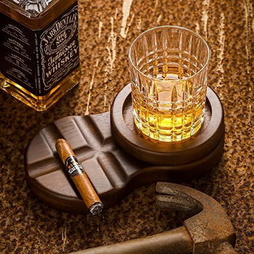 Linenino drvena cigaraška pepeljara viski stakleni nosač i revolving ladica za pepeo sa linijom od nehrđajućeg