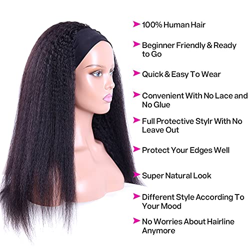 Kinky ravna traka za glavu Perika Humana kosa 26-inčne duge Yaki ravne perike za glavu za crne žene ljudske