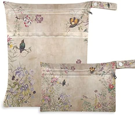 Susiyo platna pelena mokre suhe vreće Vintage šareno cvijeće ptice vodootporne mokrene torbe s dva patentnih