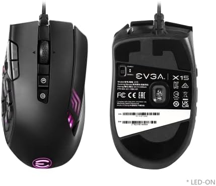 EVGA X15 MMO miš za igre, 8k, žičan, Crni, prilagodljiv, 16.000 DPI, 5 profila, 20 dugmadi, ergonomski 904-W1-15bk-KR