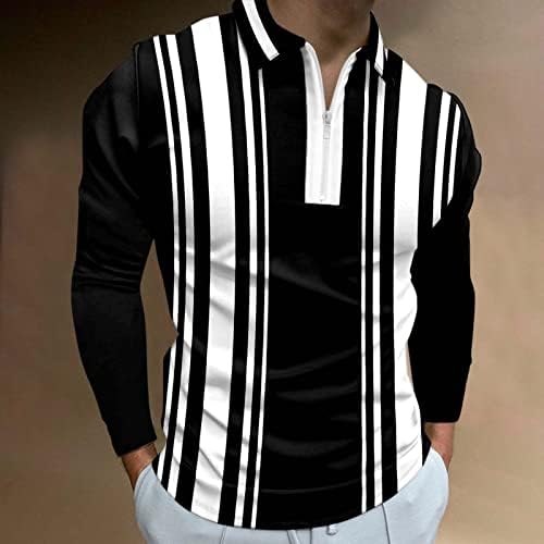 XXBR muške golf polo majice, modni radni mišićni sportovi plaćeni prugasti redovito-moćna ovratnik zip casual