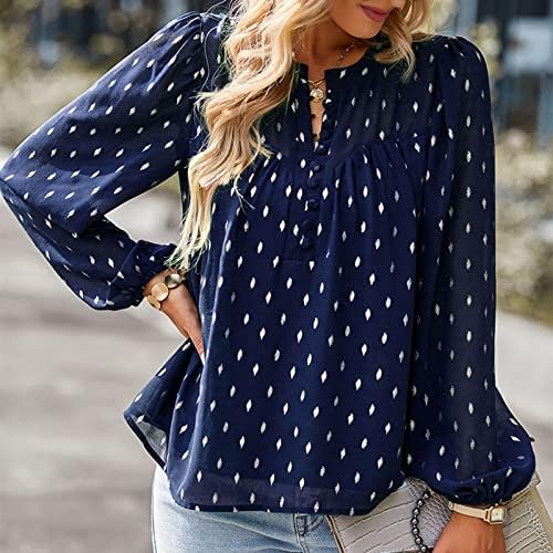 Ženska elegantna šifonska bluza sa dugim rukavima Dugme Dugme Ležerne prilike za majice Swiss Dots Poslovne