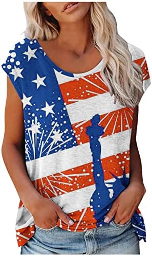 Žene 4. srpnja Majica Američka zastava Tee Tops Stribes Stripes Kratki rukav USA Patriotske majice Bluze