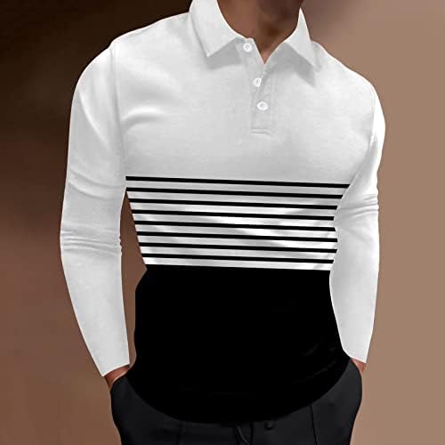 DSODAN muške polo majice, opruga s prugama dugih rukava blok blok patchwork patchwork vrat golf vrhovi mišićne majice