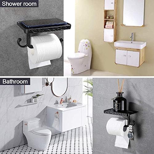 Držač za toaletni papir sa prostranim policom za kolut s WC-om sa zidom mobilnog telefona montiran za kupatilo Retro stil crna