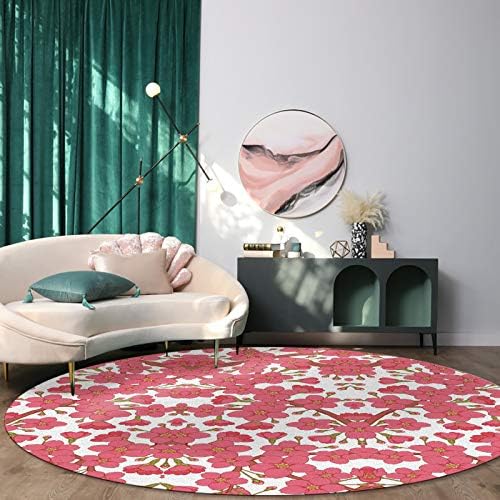 Veliki okruglica za dnevni boravak spavaće sobe, 4FT neklizajuće prostirke za dječju sobu, ružičasti cvijet