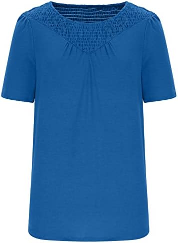 Žene ljetne vrhove Shirred majice Kratki rukav casual osnovne majice scoop vrat majica s majicom labave čvrste bluze