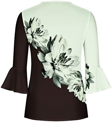 Ljetni vrhovi za žene Trendi cvjetni tipka za cvjetni tisak TEE majice 3/4 rukava V izrez TUNICY TUNIC BluZA