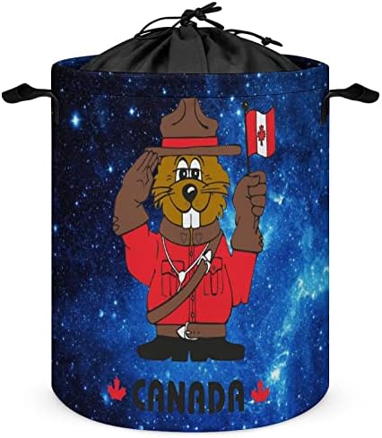 Canada Beaver Cartoon 42L okrugla korpa za veš sklopive korpe za odeću sa vrhom za vezice