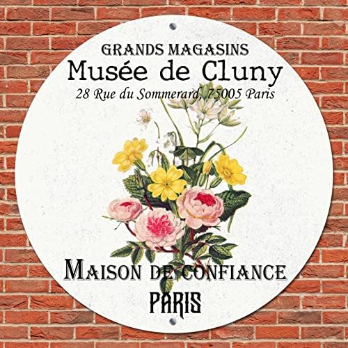 Okrugli metalni znak Francuska Custom Home Adresa Retro cvjetna cvijeća Vintage vijenac Potpisuje bar Rusty