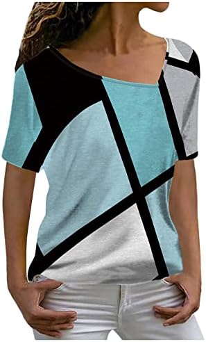 Uqrzau Ženske ljetne majice Temperament V-izrez Labavi geometrijski tisak kratkih rukava majica Top Thirts