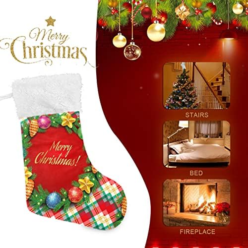 Alaza božićne čarape Božićni sjajni vijenac na bivolom karirani klasični personalizirani veliki ukrasi za